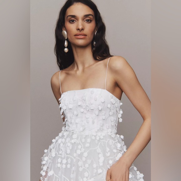 NWT BHLDN Strapless 3D Floral Vine Fit & Flare Midi Wedding Bridal White Dress 4 - Picture 3 of 12